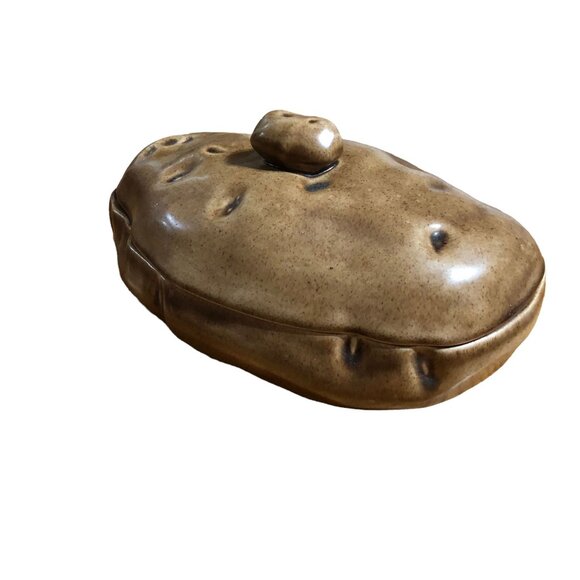 Baked Potato Shaped Covered Dish VTG Ceramic Serving Bowl Casserole Lid 1970s - Picture 8 of 10